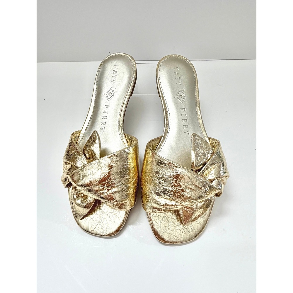 Katy Perry The Halie Bow Flat Slip On Sandal Gold 8.5M / 38.5